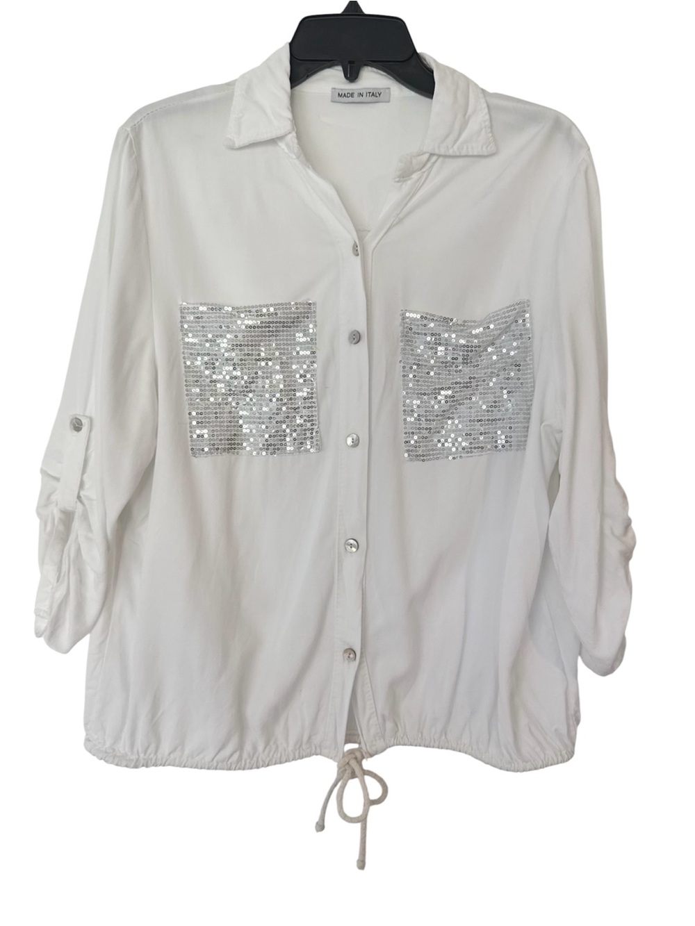 🌴 Made in Italy Stylish‎ Light Green & Silver Sequins Button Down Shacket Shirt